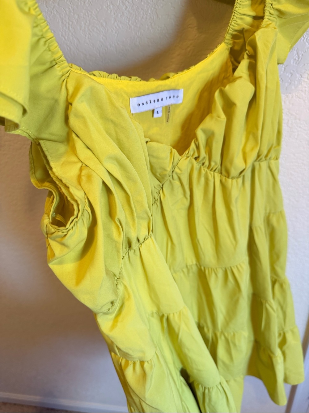 Endless Rose - Chartreuse Flutter Sleeve Dress, L - Picture 3 of 3